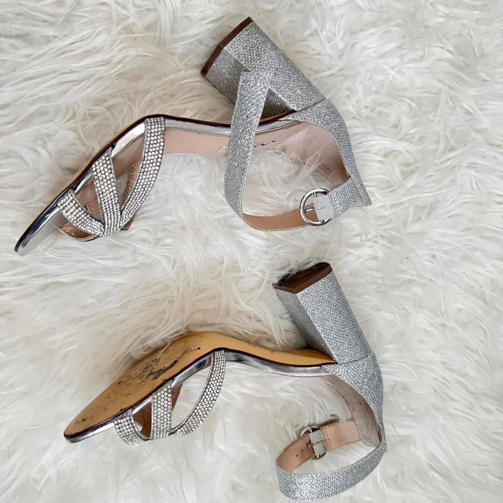 Silver rhinestones heels sandals - Picture 2 of 7